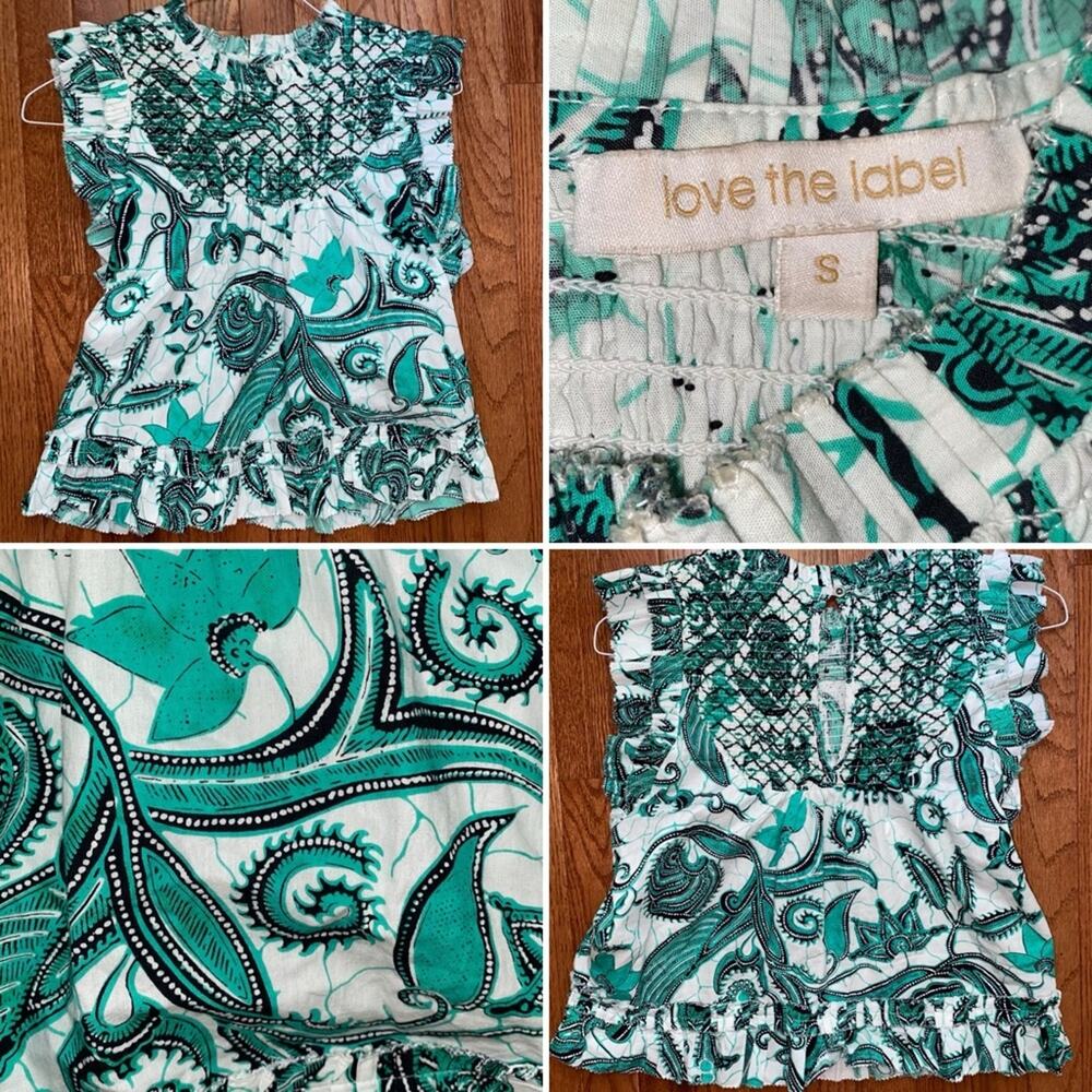 Love The Label Tuckernuck Green Batik Ruffle Top S EUC